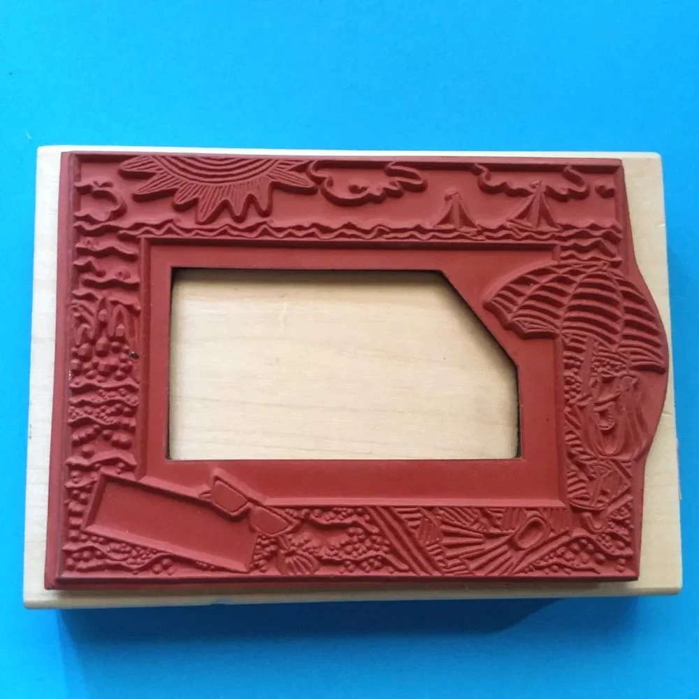 Beach Theme Wood Rubber Ink Stamp Frame Border Vacation Ocean Summer Crafts Fun